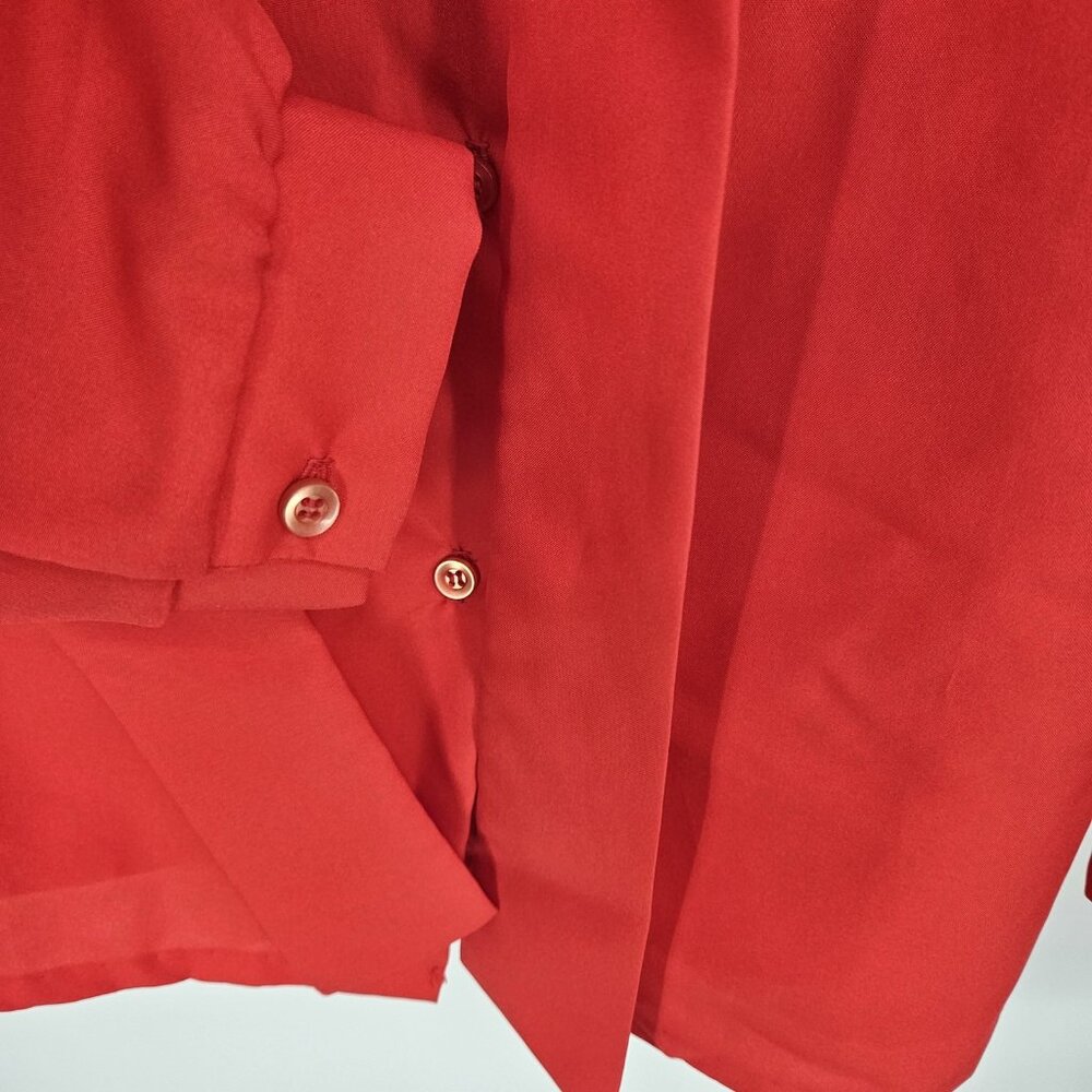 Vintage Sears Fashion Place Shirt Womens 38 Red Long Sleeve Blouse 70s Secretary - Picture 4 of 10